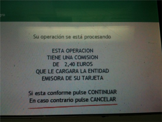 Cash machine charges in Spain